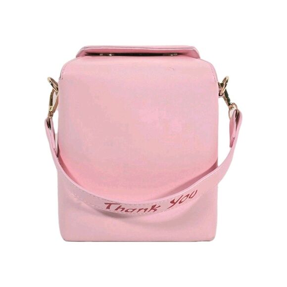 Chinese Take Out Purse Faux Leather Pink Crossbody Thank You Bag - Picture 5 of 12